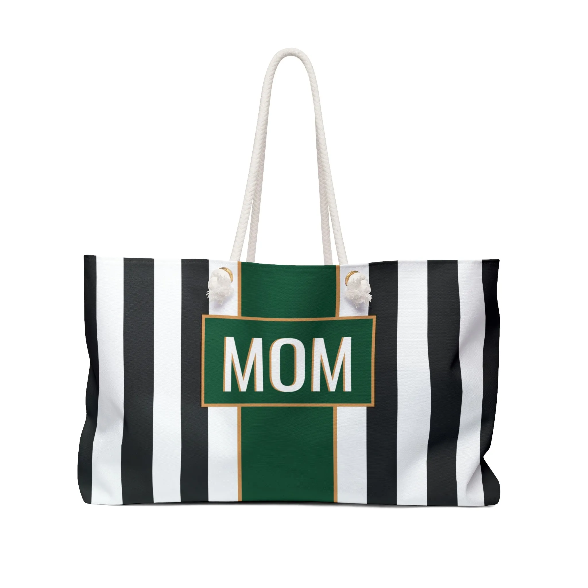 Black & White Stripe Weekender Tote Bag (Customization Available)