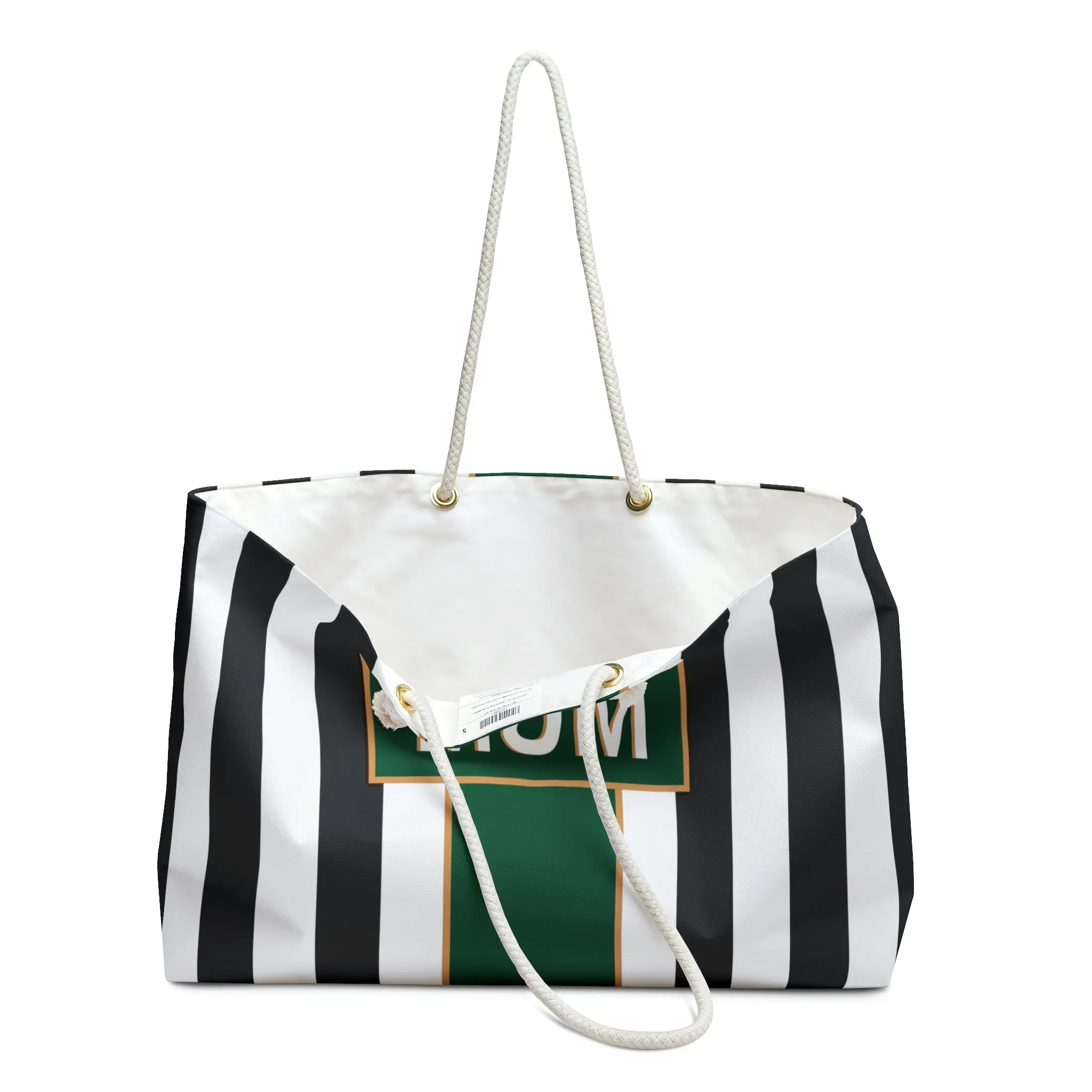 Black & White Stripe Weekender Tote Bag (Customization Available)