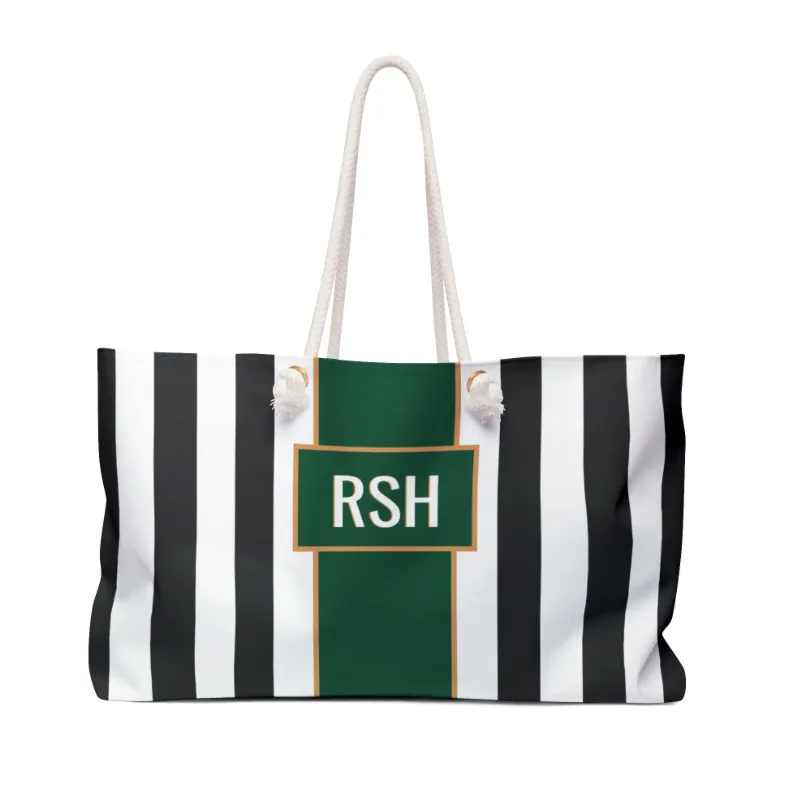Black & White Stripe Weekender Tote Bag (Customization Available)