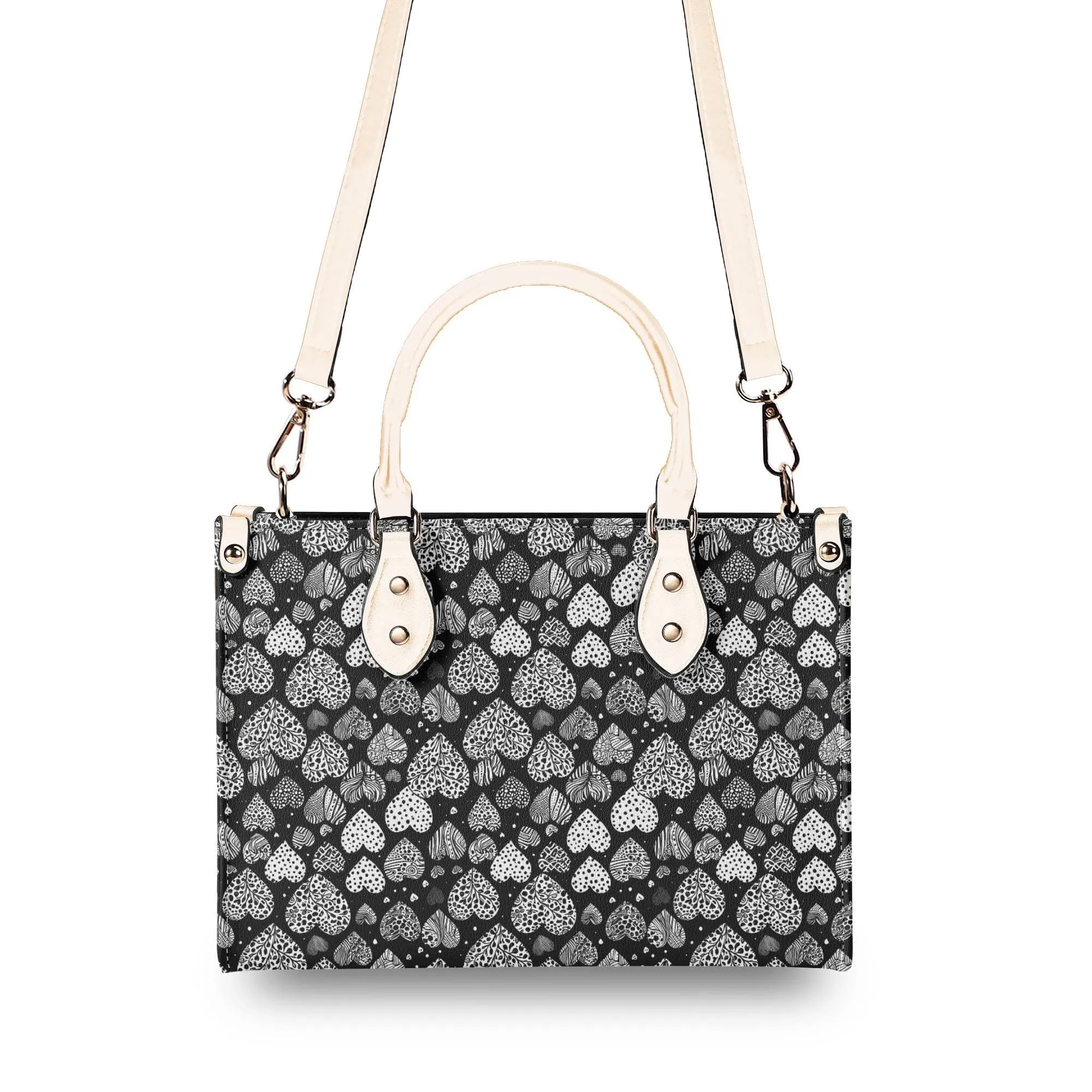 Black and White Hearts Luxury Women Leather Handbag (3 sizes)