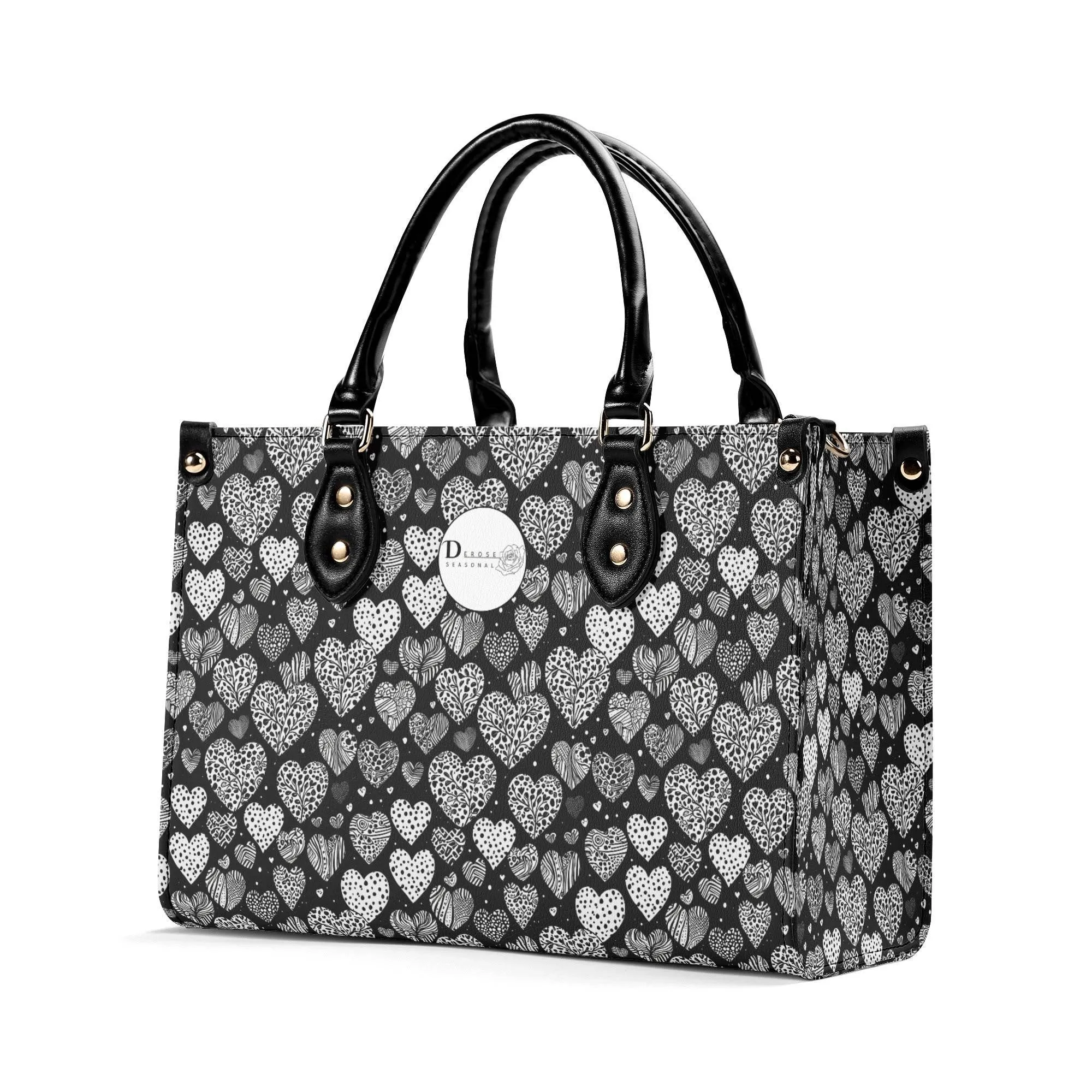 Black and White Hearts Luxury Women Leather Handbag (3 sizes)