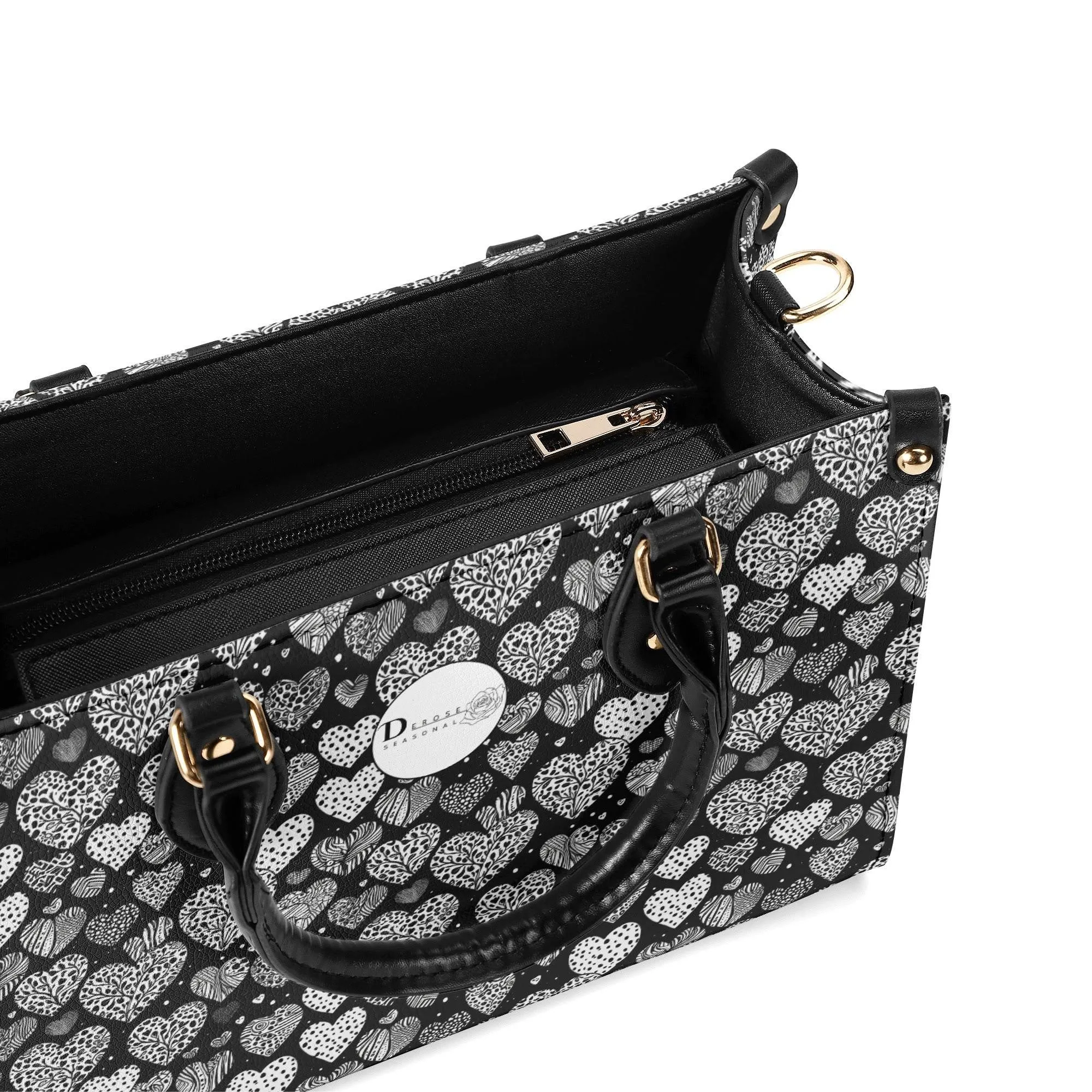 Black and White Hearts Luxury Women Leather Handbag (3 sizes)