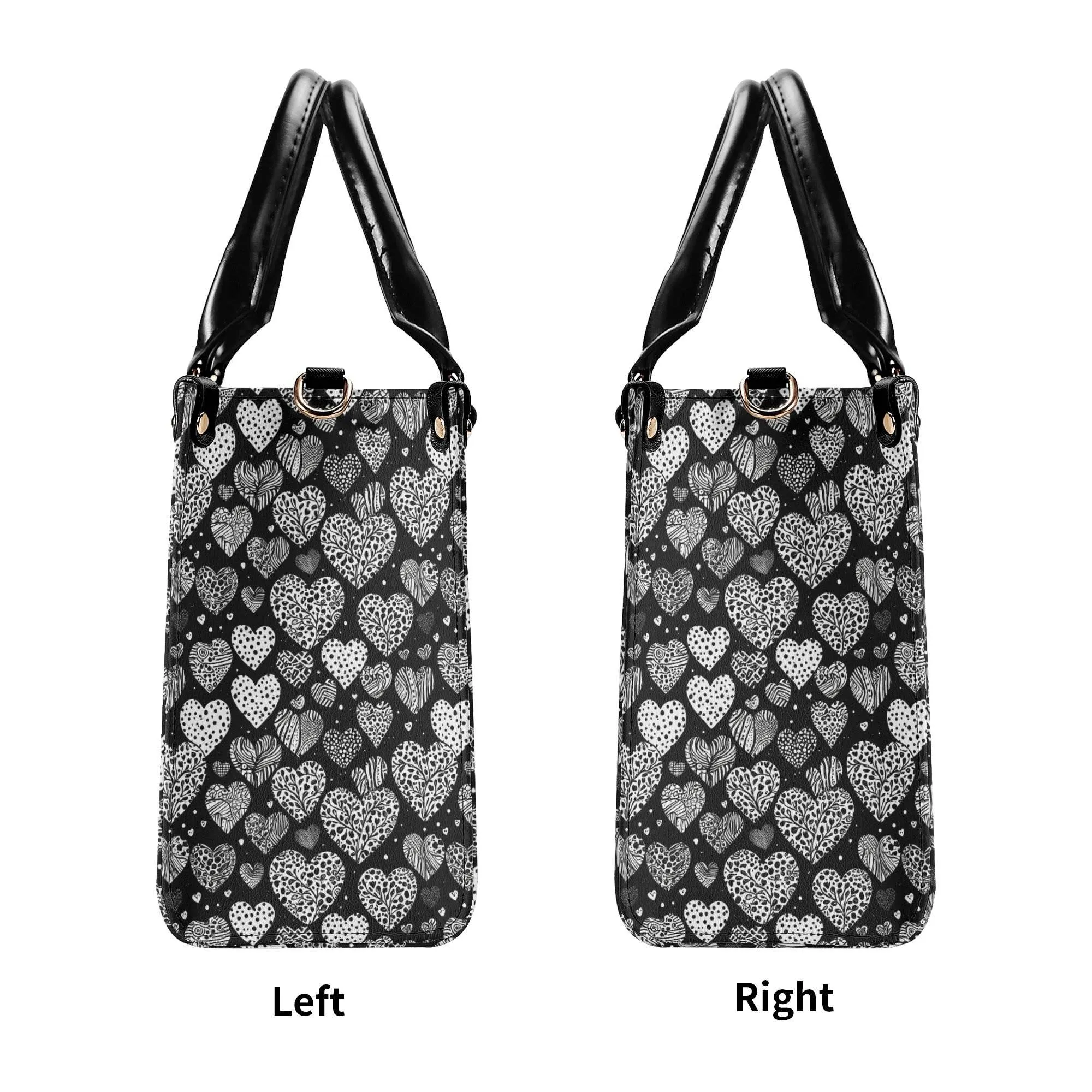 Black and White Hearts Luxury Women Leather Handbag (3 sizes)