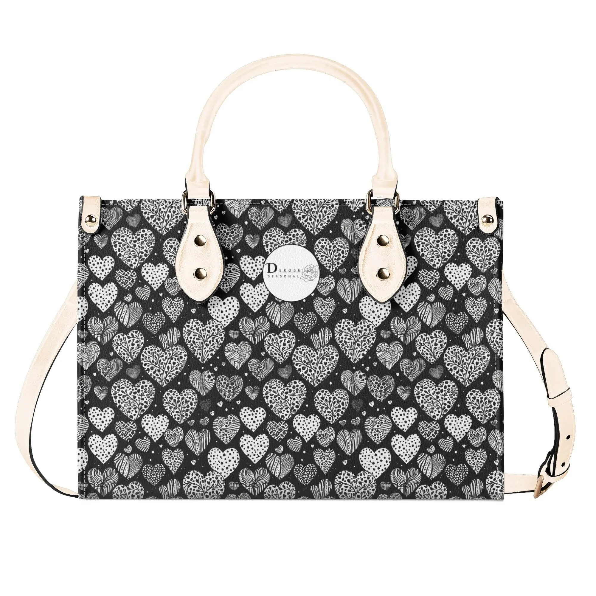 Black and White Hearts Luxury Women Leather Handbag (3 sizes)