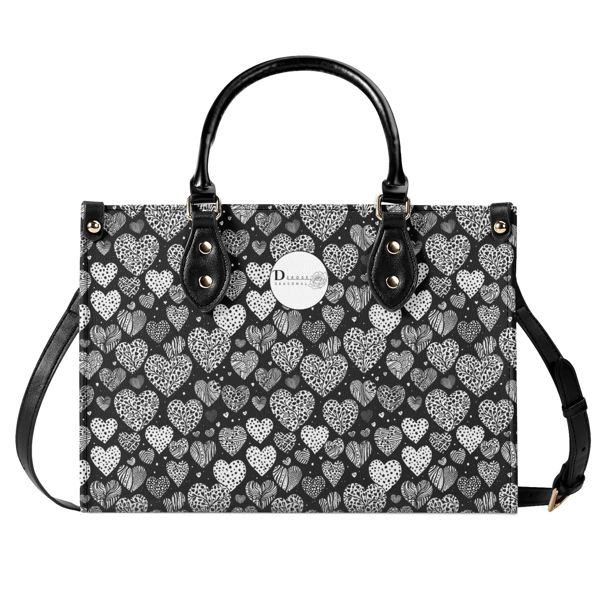 Black and White Hearts Luxury Women Leather Handbag (3 sizes)