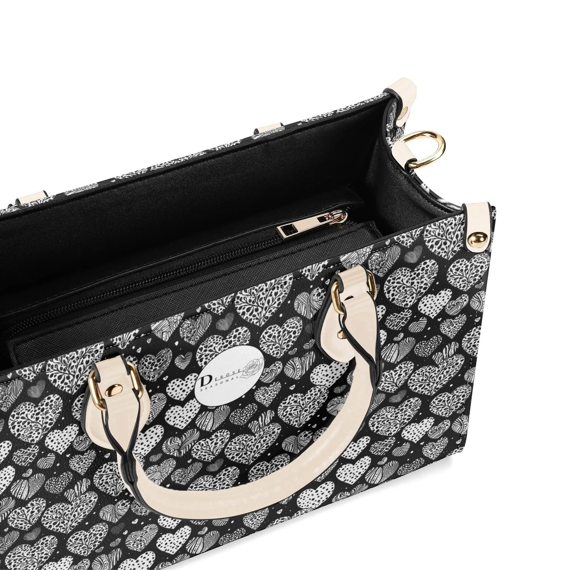 Black and White Hearts Luxury Women Leather Handbag (3 sizes)