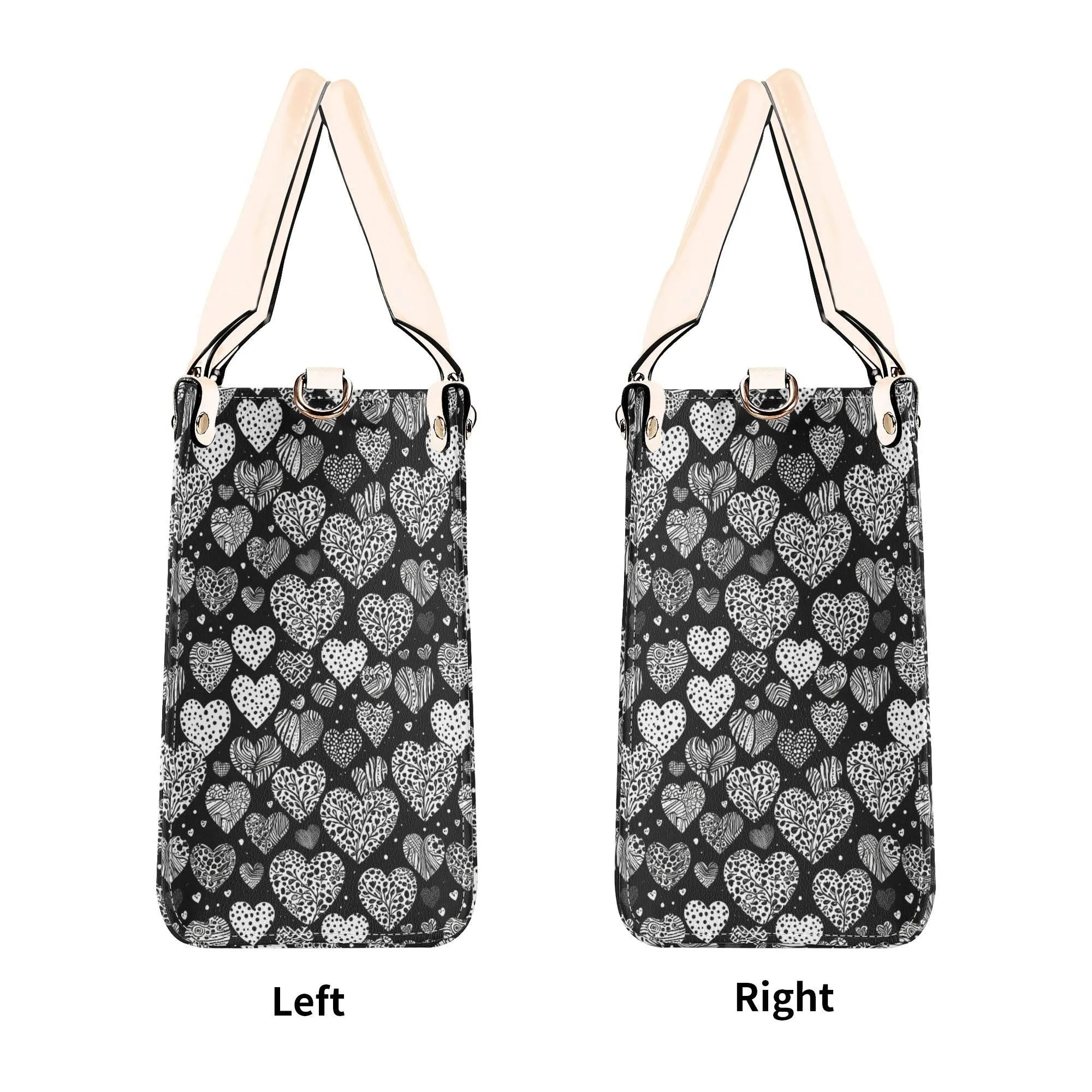 Black and White Hearts Luxury Women Leather Handbag (3 sizes)