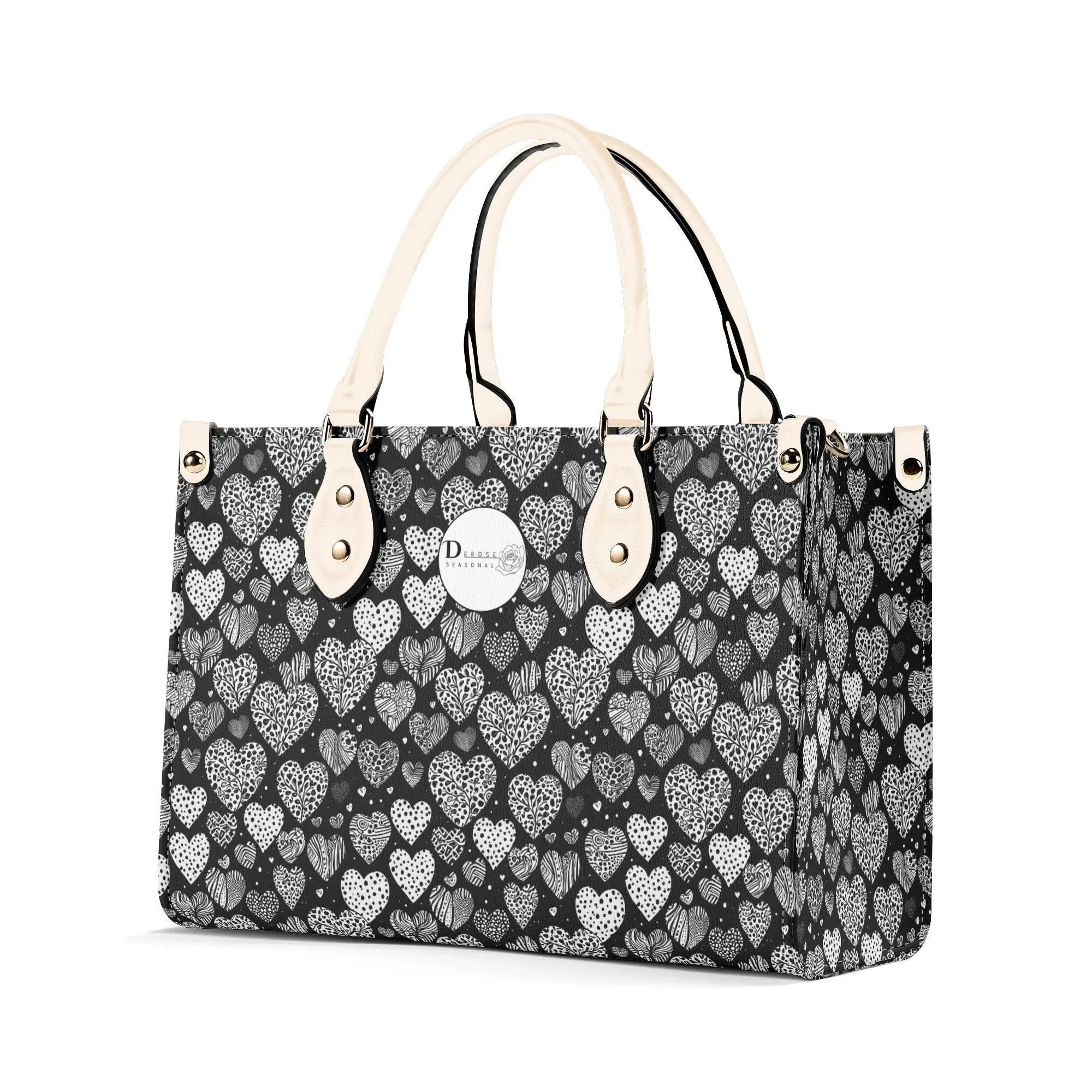 Black and White Hearts Luxury Women Leather Handbag (3 sizes)