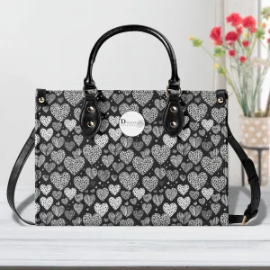 Black and White Hearts Luxury Women Leather Handbag (3 sizes)