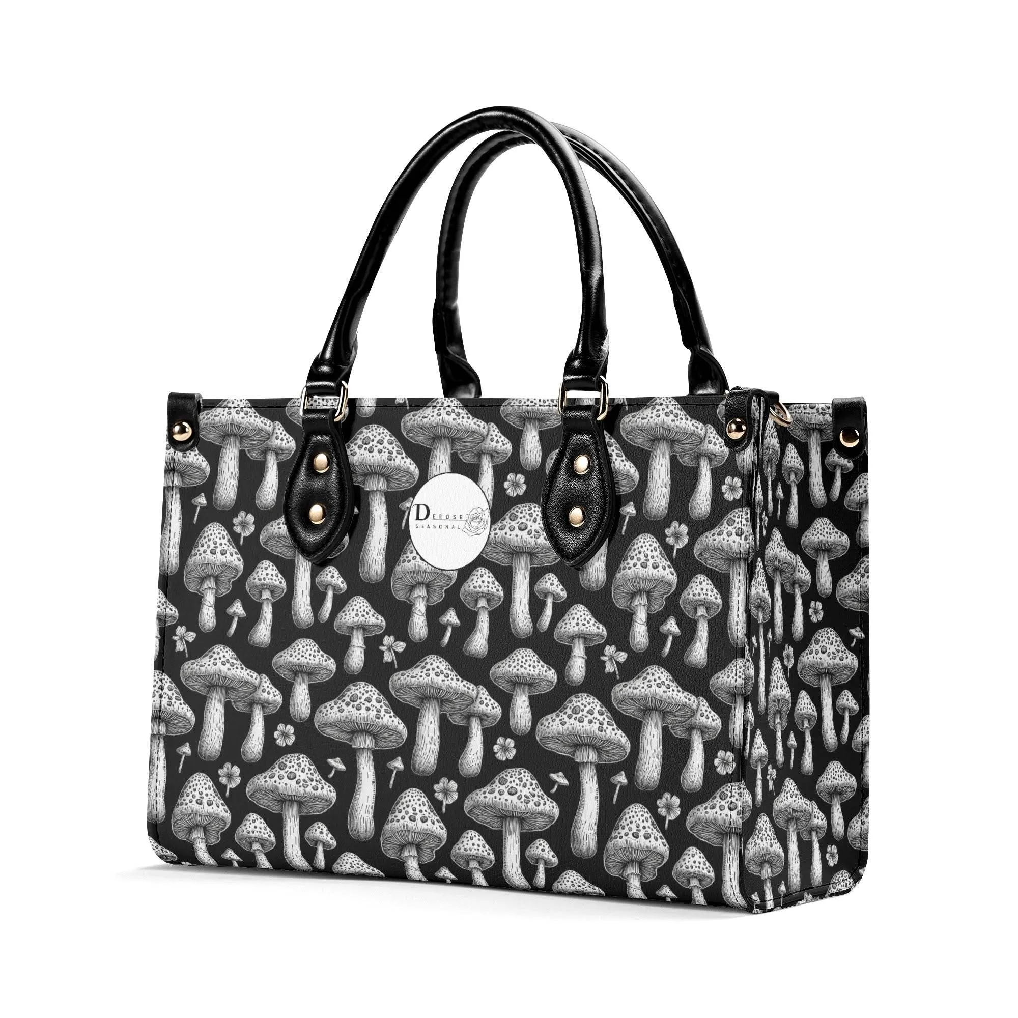 Black and White Mushroom Luxury Women Leather Handbag (3 sizes)