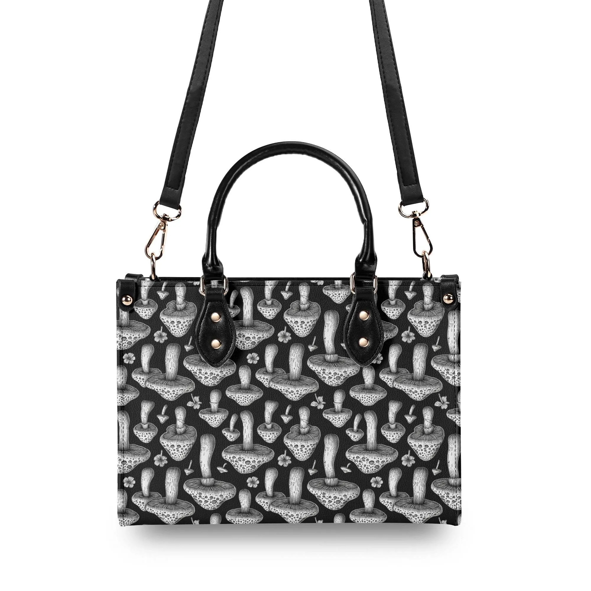 Black and White Mushroom Luxury Women Leather Handbag (3 sizes)