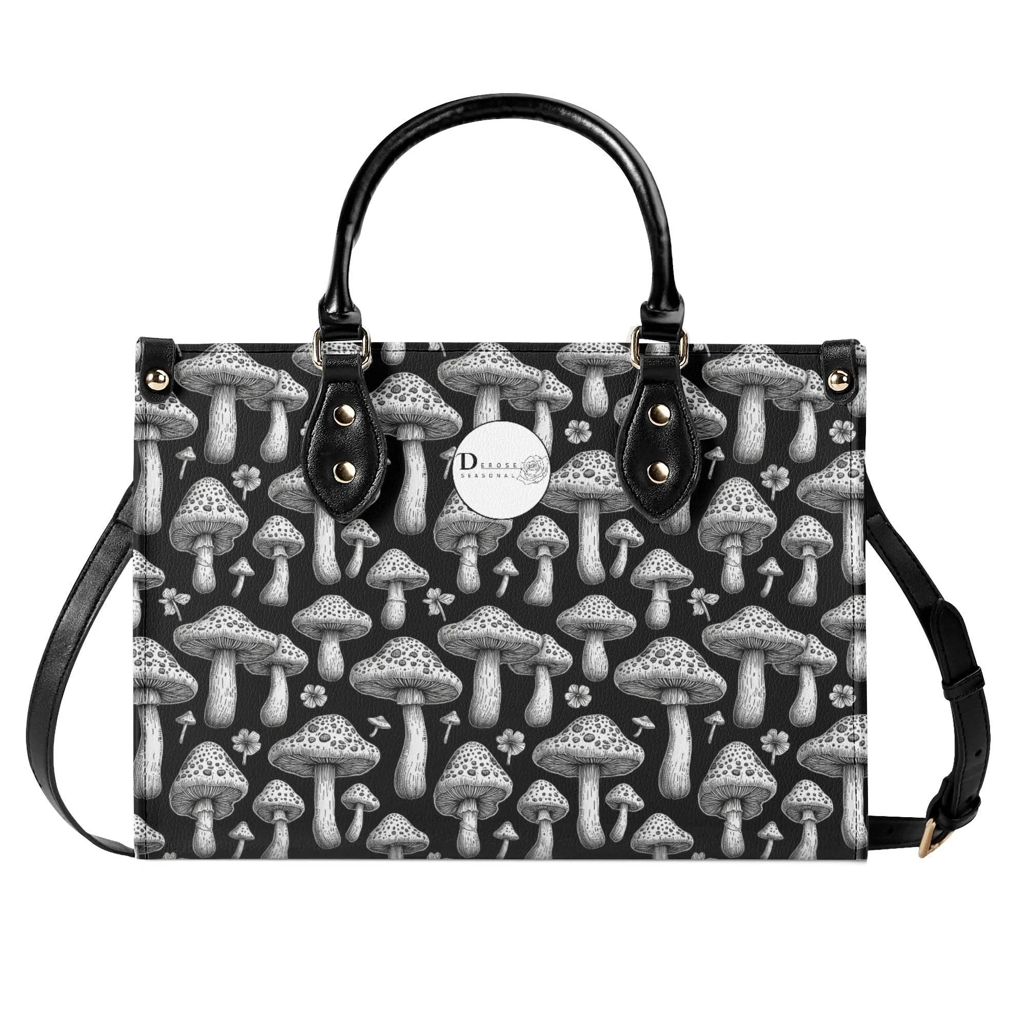 Black and White Mushroom Luxury Women Leather Handbag (3 sizes)