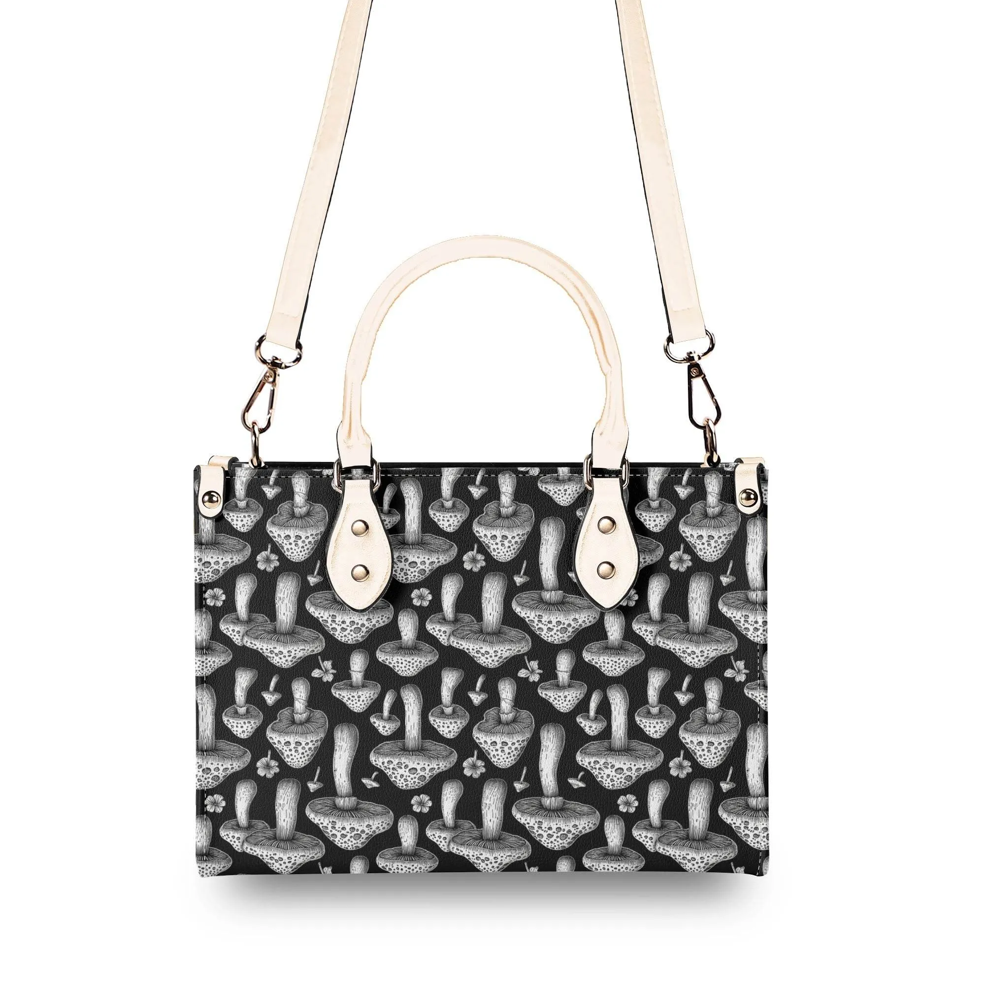 Black and White Mushroom Luxury Women Leather Handbag (3 sizes)