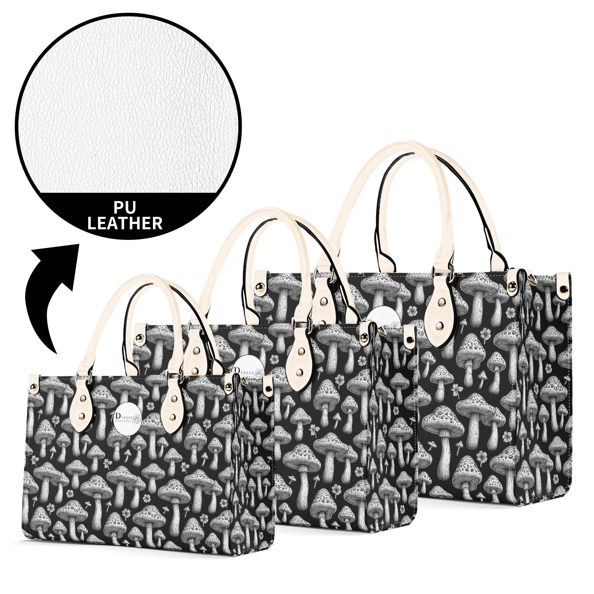 Black and White Mushroom Luxury Women Leather Handbag (3 sizes)