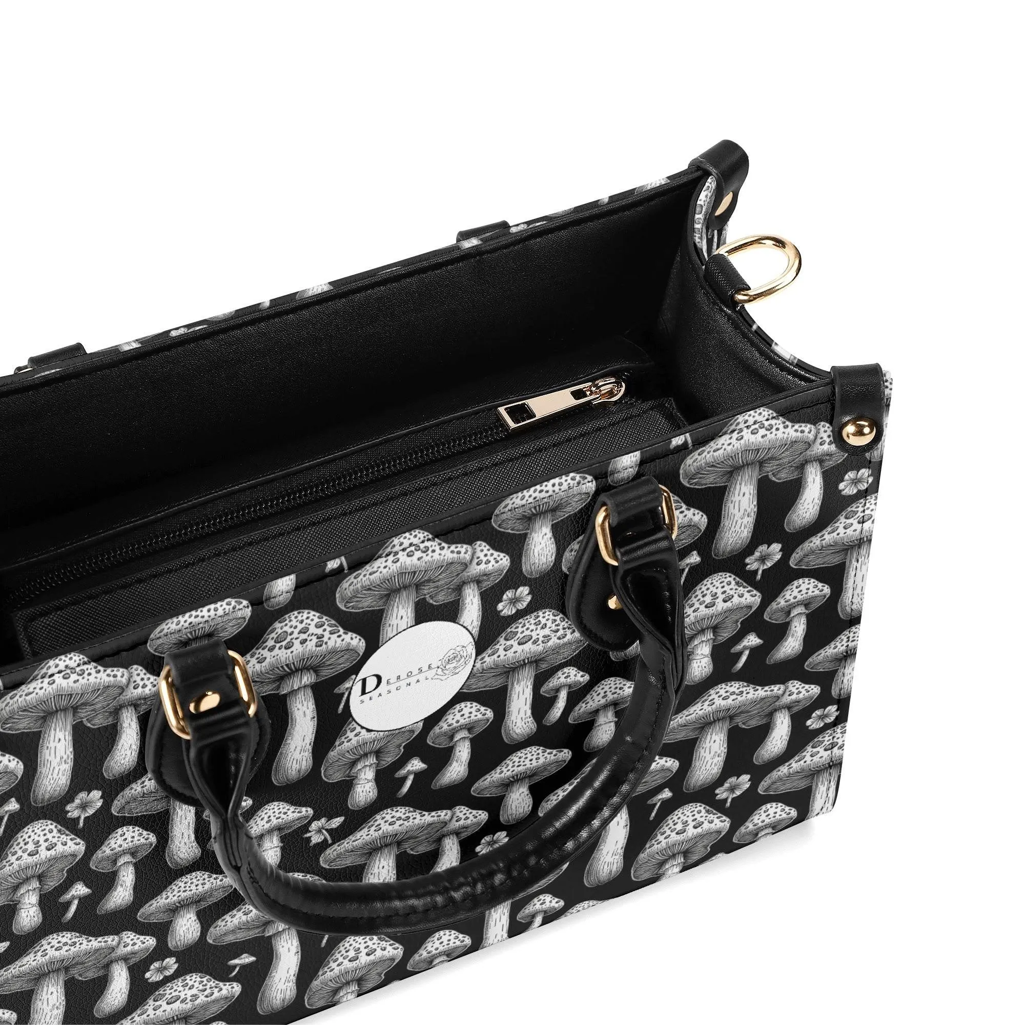 Black and White Mushroom Luxury Women Leather Handbag (3 sizes)