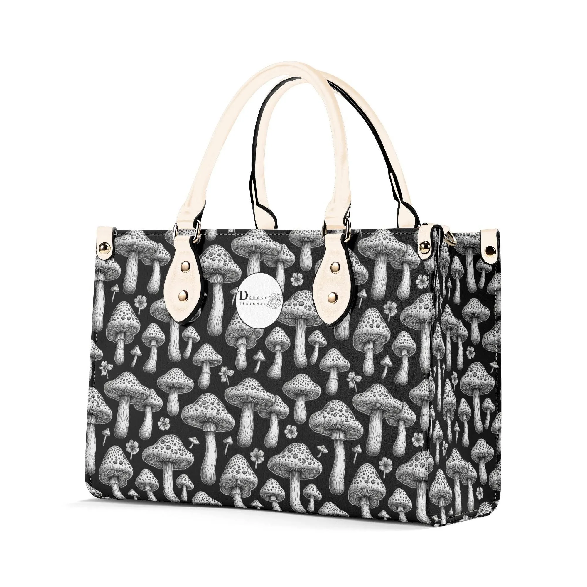 Black and White Mushroom Luxury Women Leather Handbag (3 sizes)