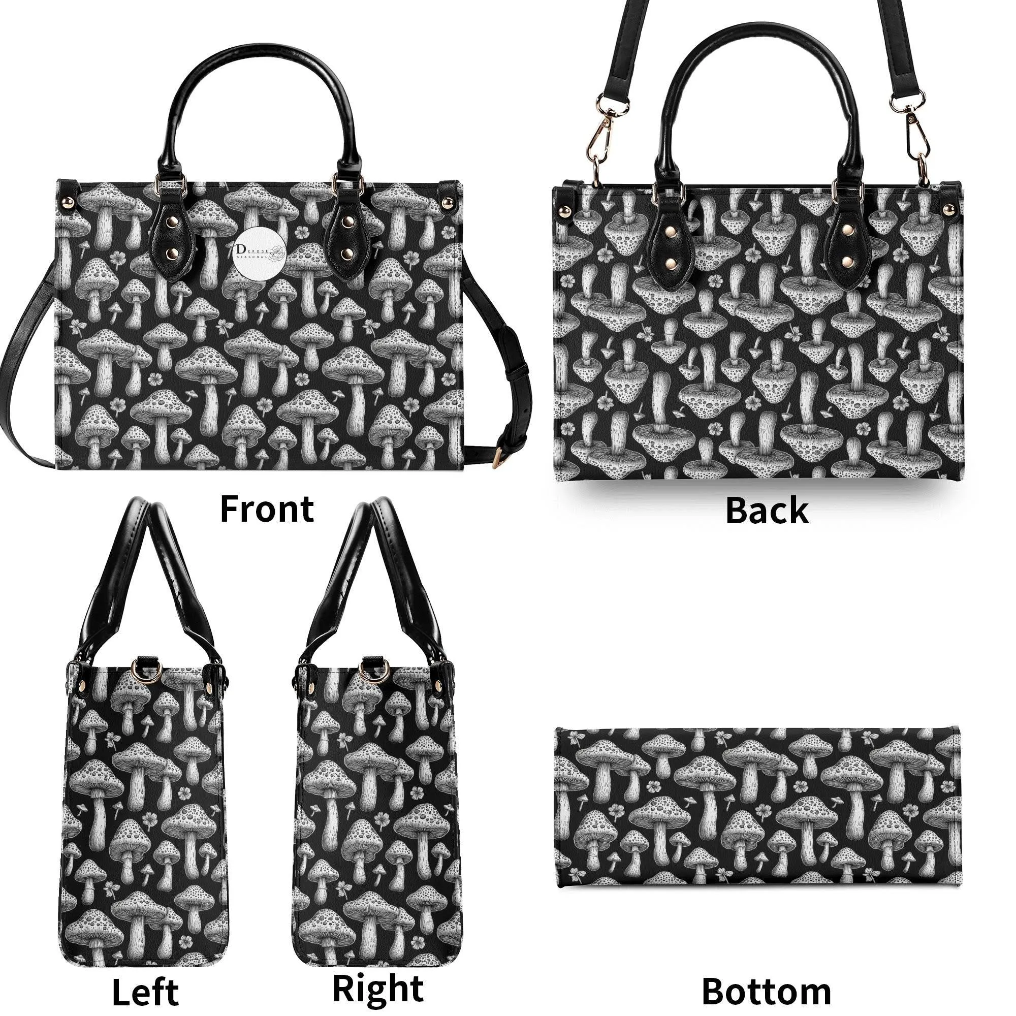 Black and White Mushroom Luxury Women Leather Handbag (3 sizes)