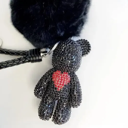 Black Bear with Heart Key Chain
