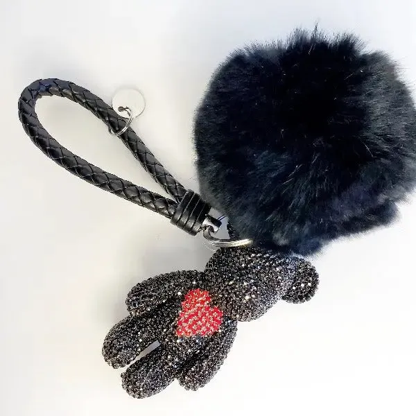 Black Bear with Heart Key Chain