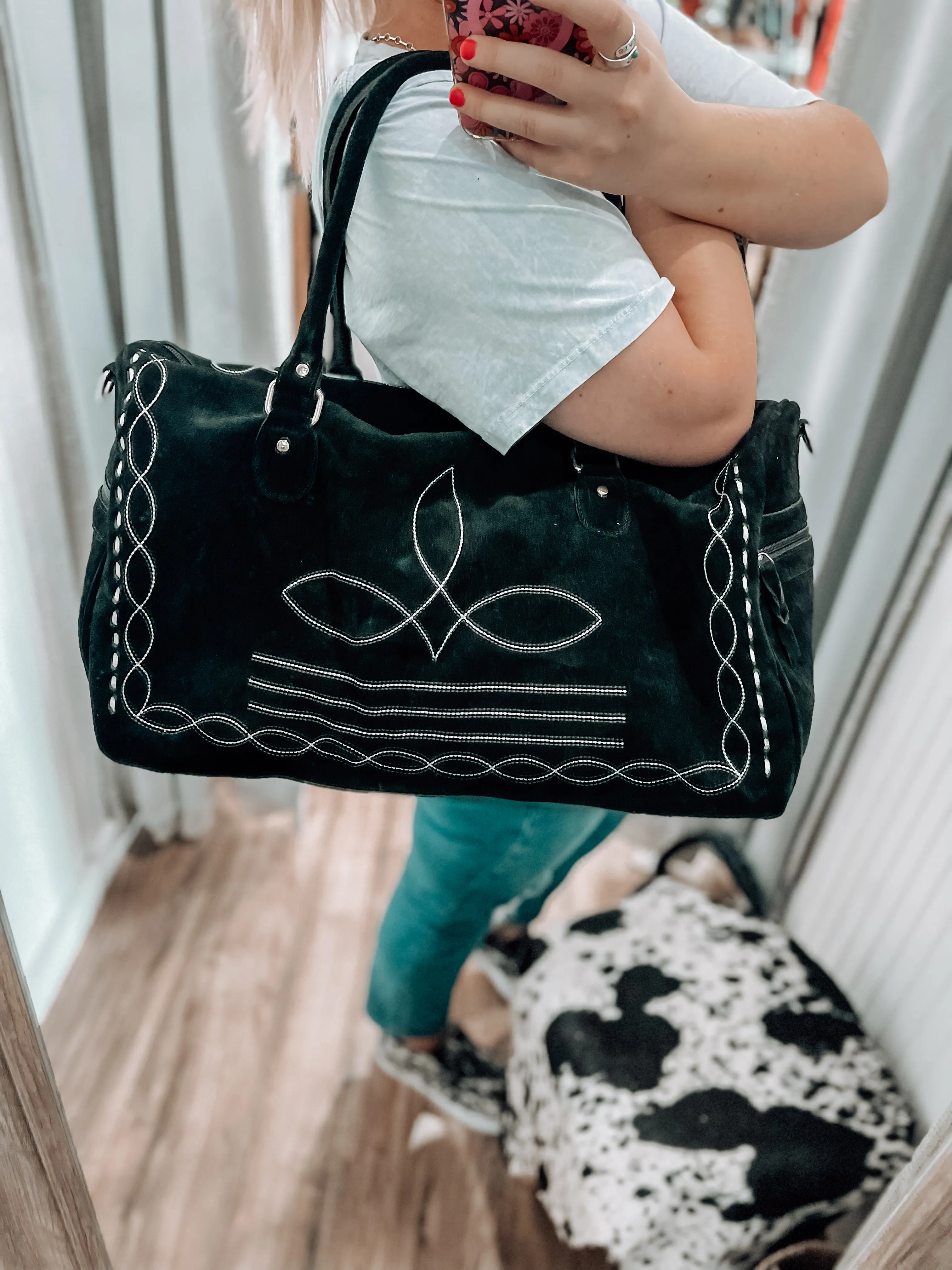 Black Boot Stitch Duffle Weekender