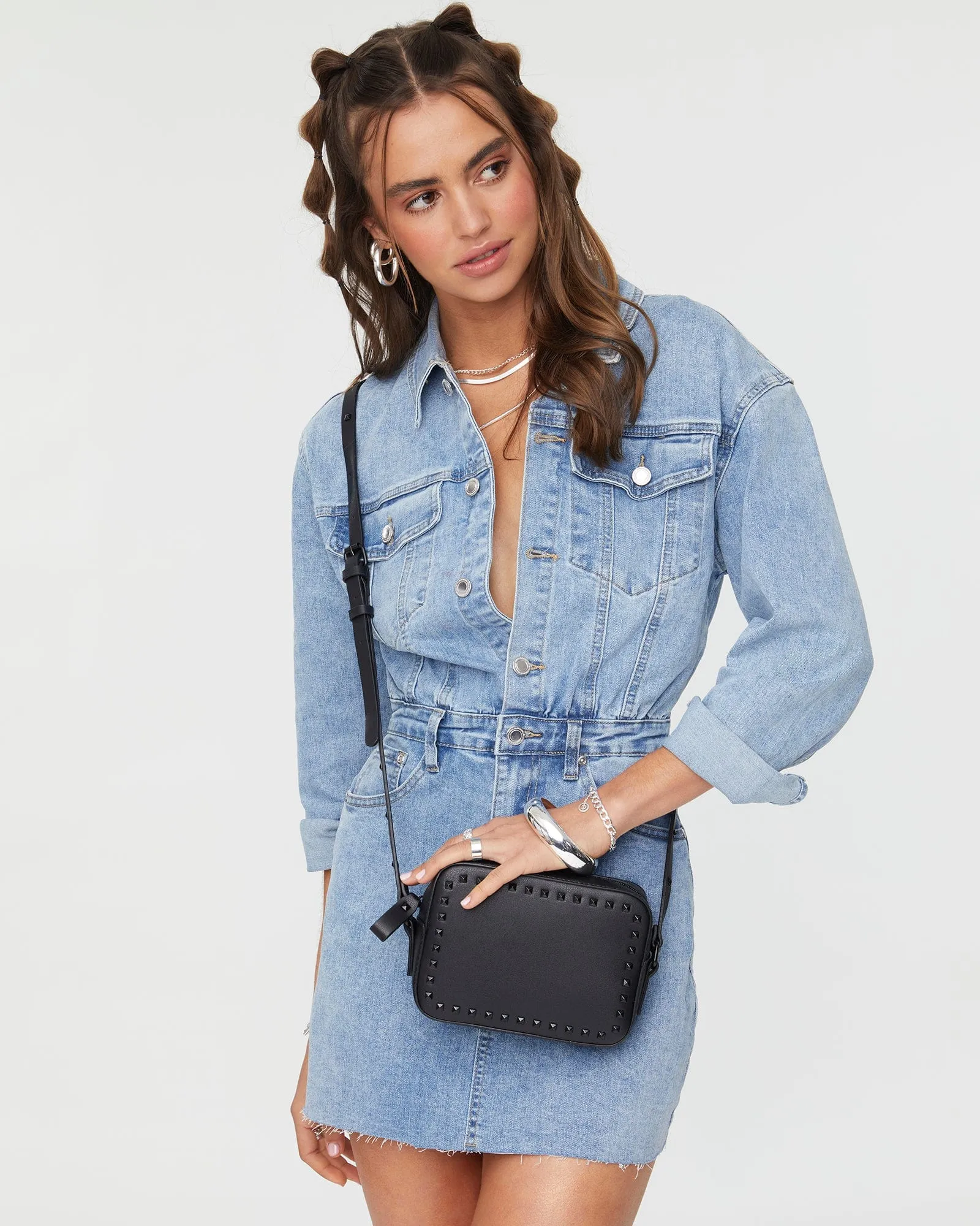 Black Chloe Stud Crossbody Bag