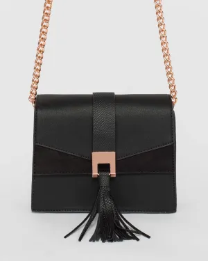 Black Ciara Tassel Crossbody Bag