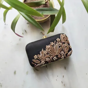 Black Dabka Leaf Clutch