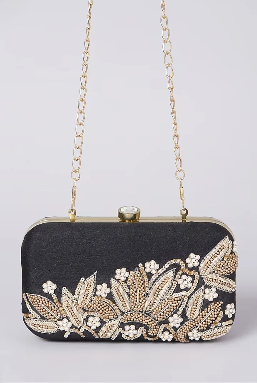 Black Dabka Leaf Clutch