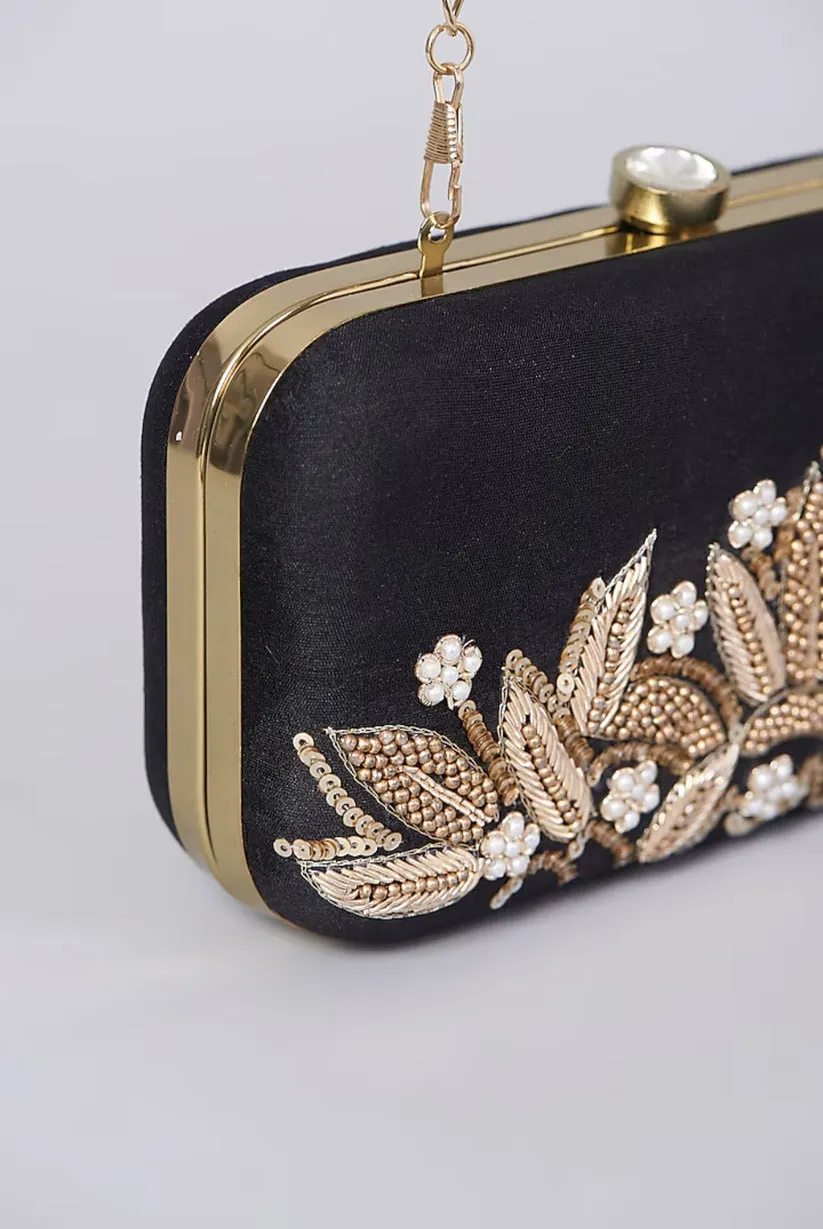 Black Dabka Leaf Clutch