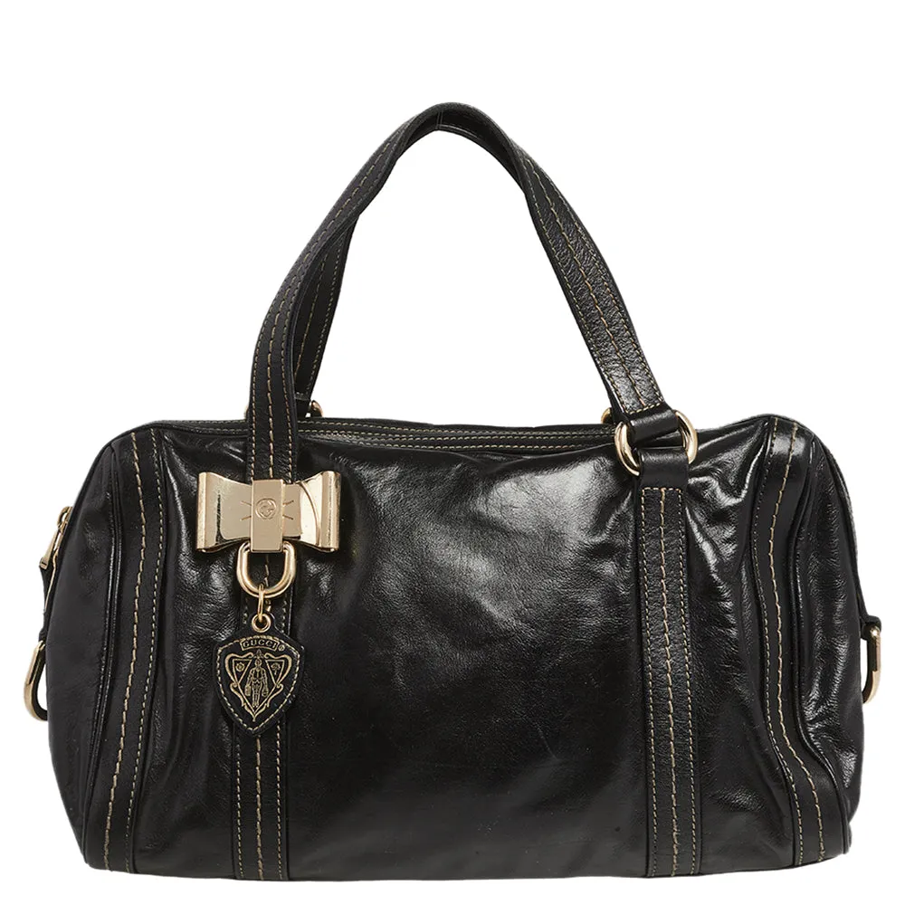 Black Leather Duchessa Boston Bag