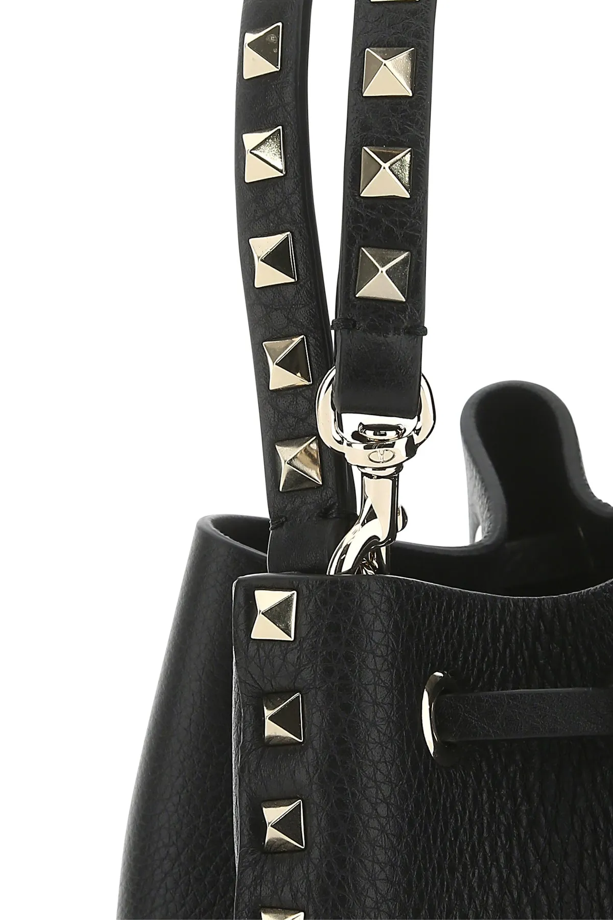 Black leather Rockstud bucket bag
