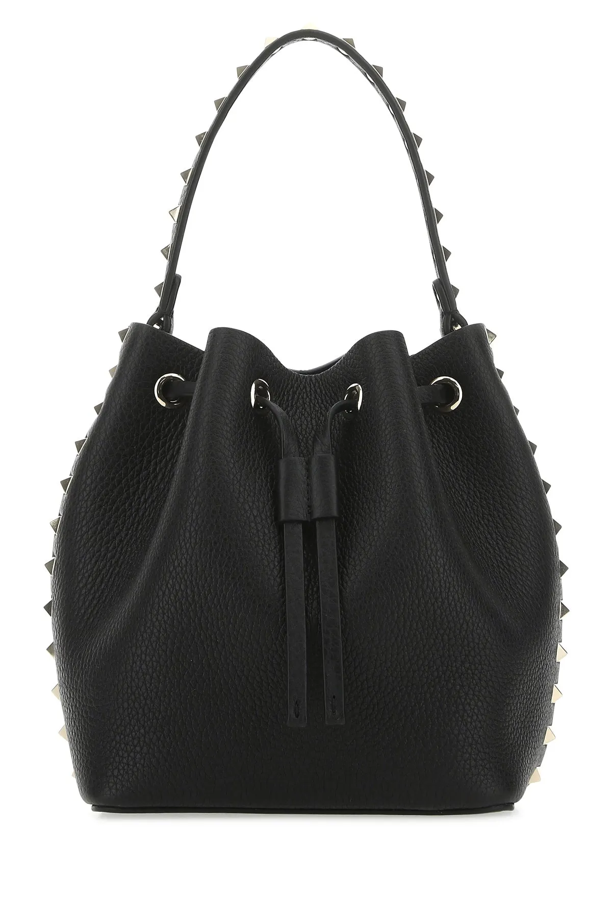 Black leather Rockstud bucket bag
