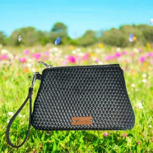 Black Weave Curved Wristlet