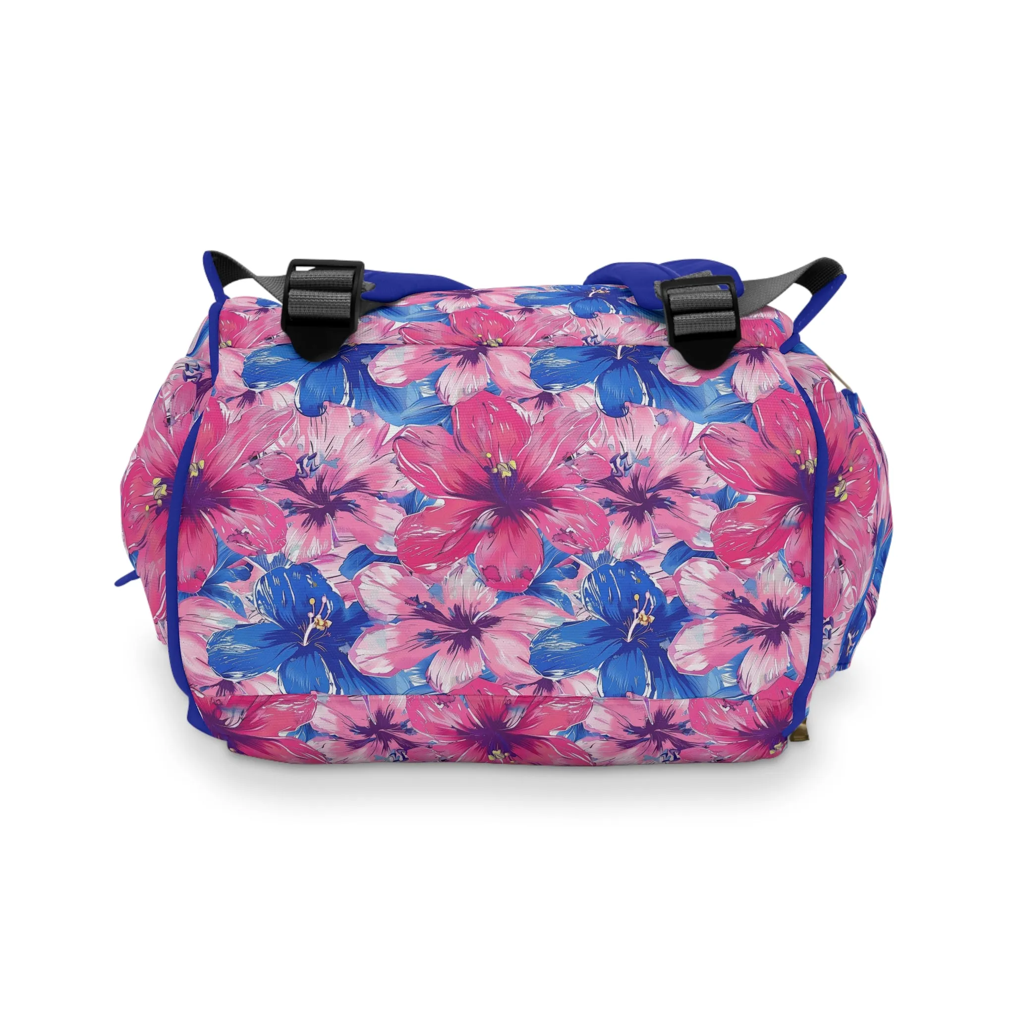 Blooming Bliss: Large Pink and Blue Blossoms in Full Bloom Multifunctional Diaper Backpack