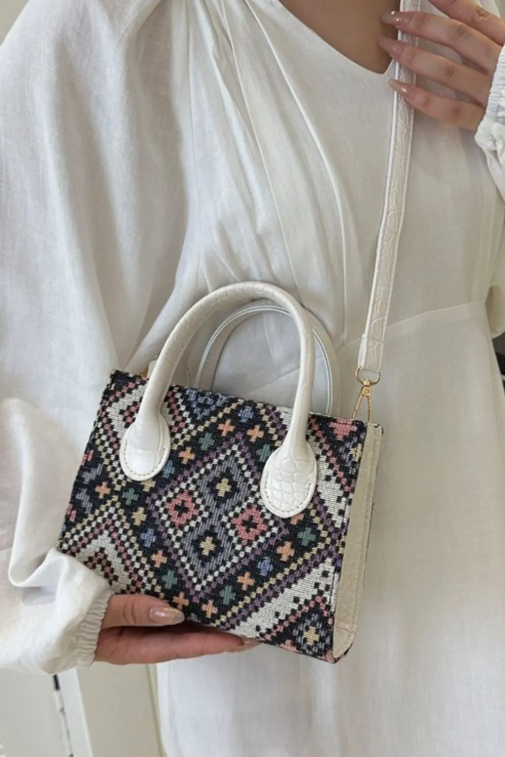 Blue Zone Planet |  Geometric PU Leather Strap Handbag