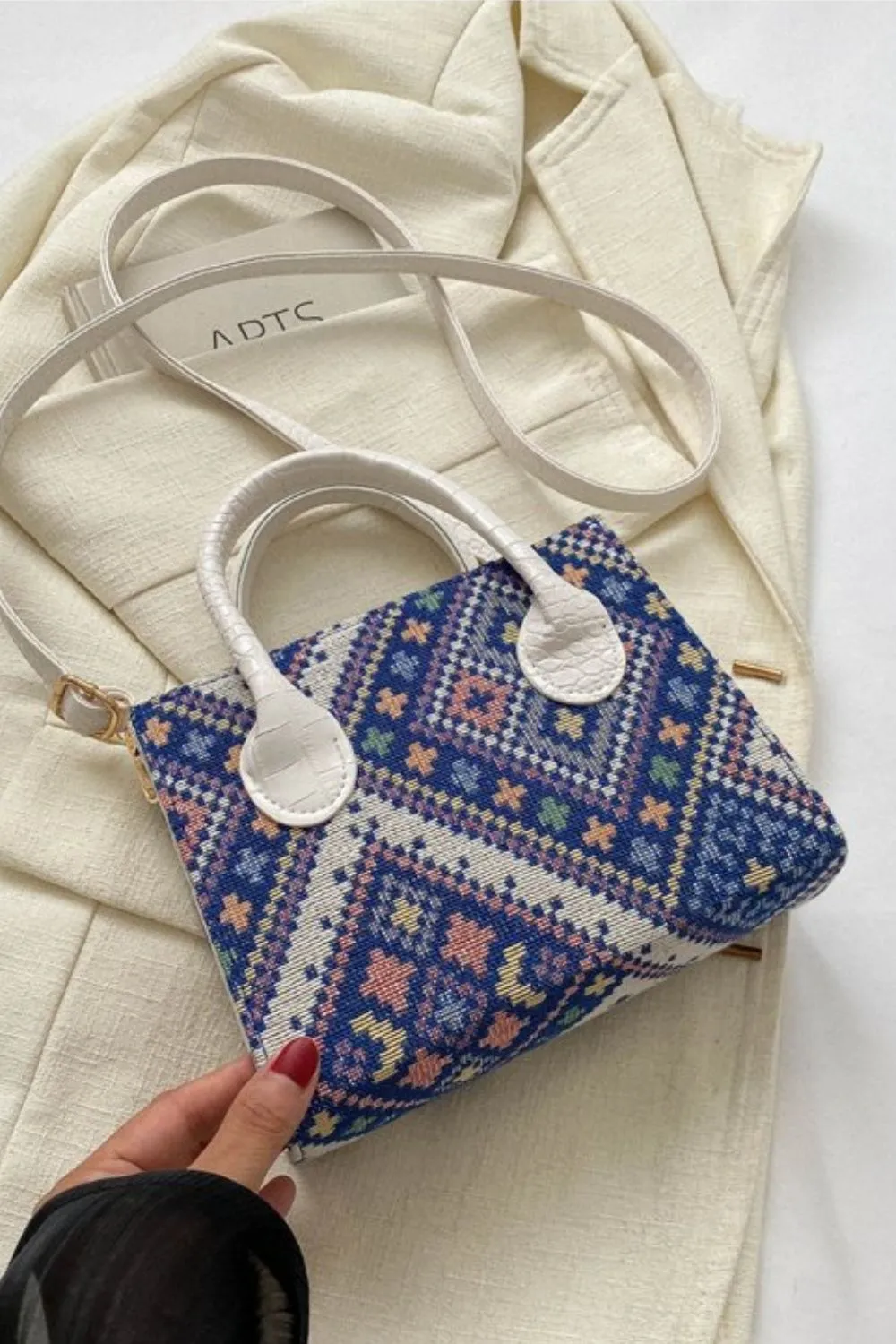 Blue Zone Planet |  Geometric PU Leather Strap Handbag