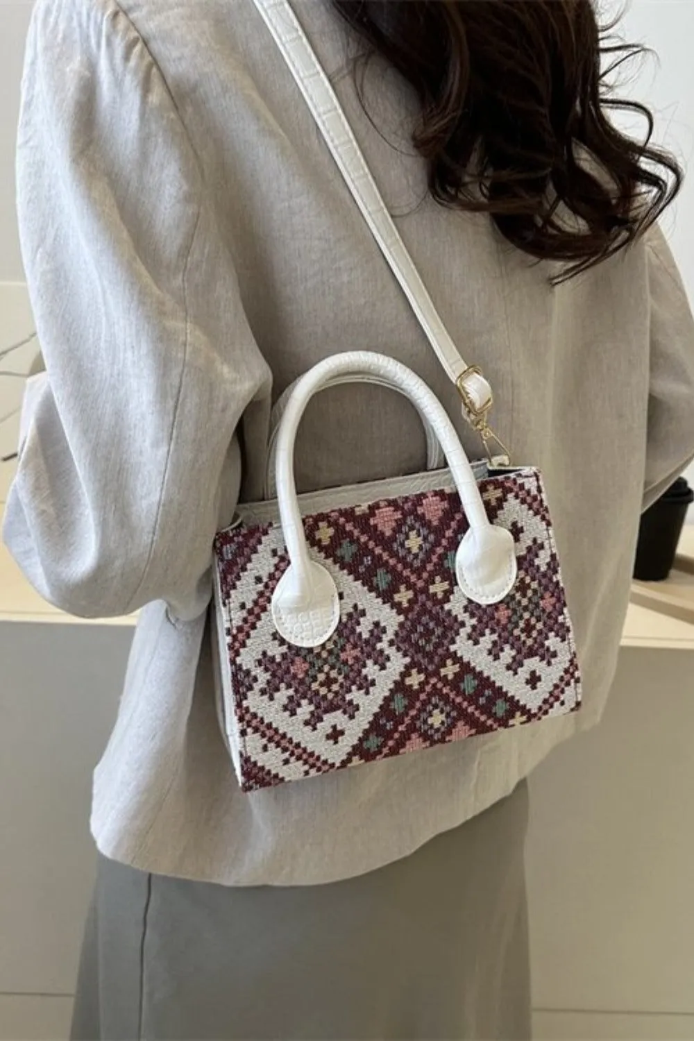 Blue Zone Planet |  Geometric PU Leather Strap Handbag