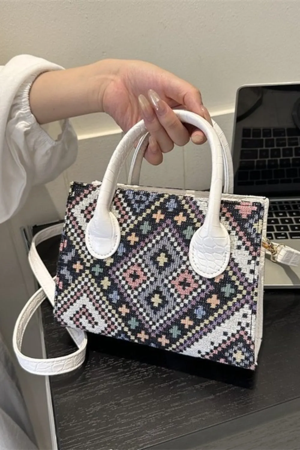 Blue Zone Planet |  Geometric PU Leather Strap Handbag