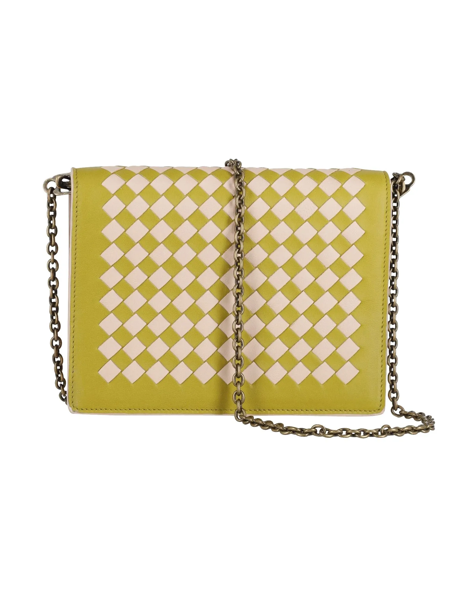 Bottega Veneta Intrecciato Small Chain Wallet Bag in Green Leather