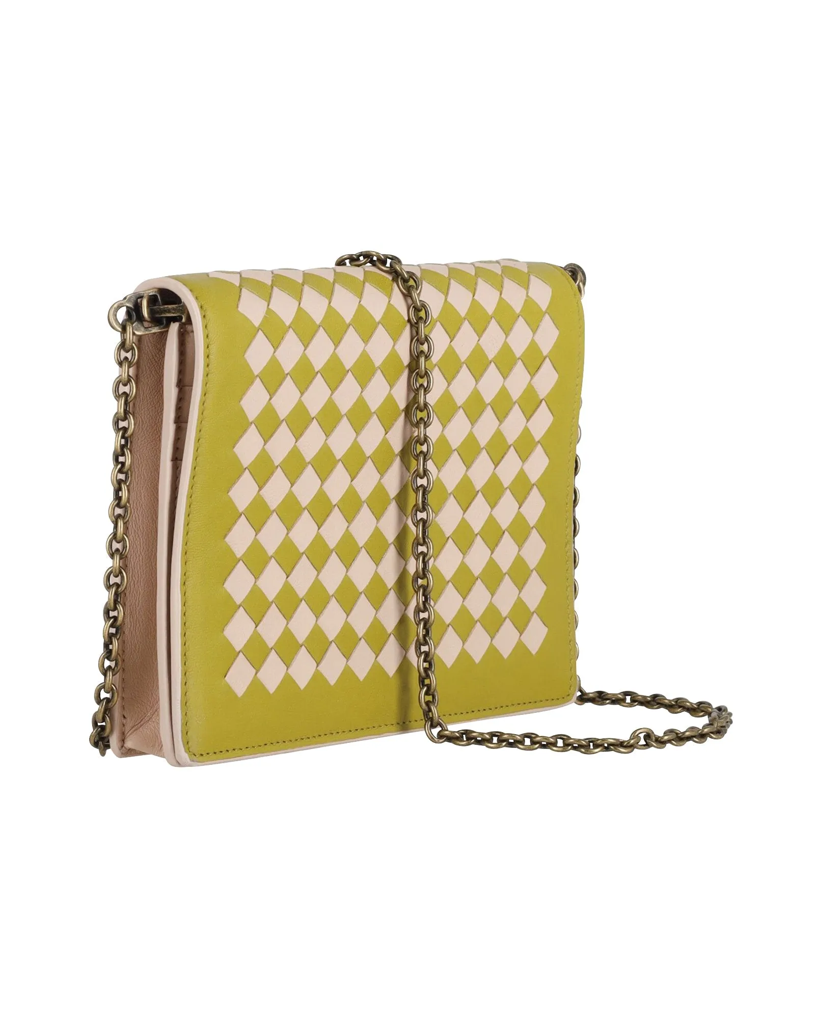 Bottega Veneta Intrecciato Small Chain Wallet Bag in Green Leather