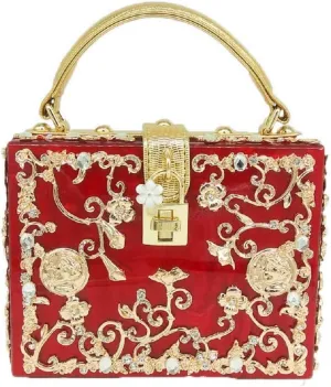Boutique De FGG Acrylic & Flower Designer Shoulder Bags for Women Crossbody Bag Rhinestones Box Tote Evening Handbags,Small