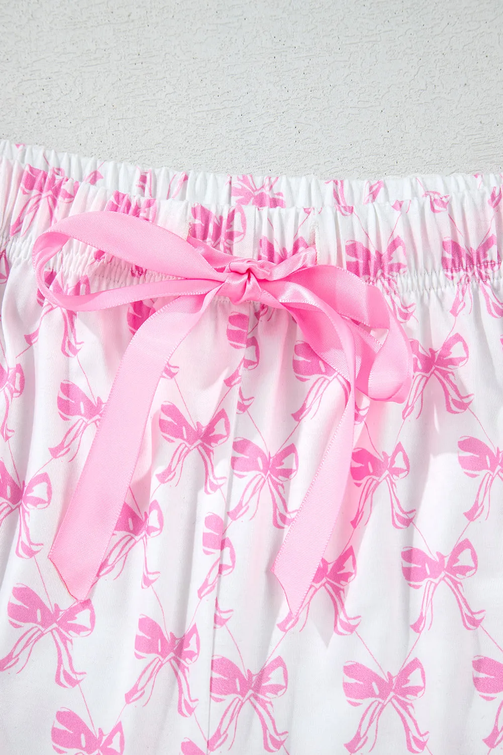 Bow Short Sleeve and Ruffled Shorts Pajama Set