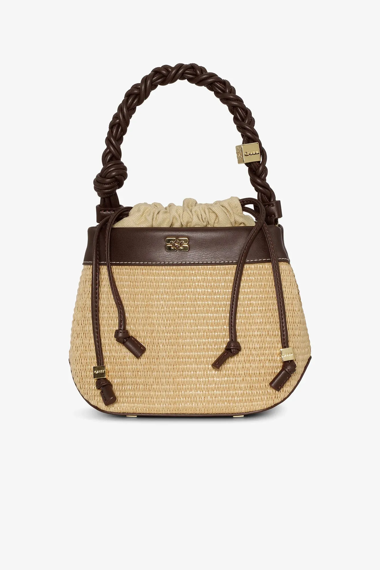 Brown GANNI Bou Bucket Bag Raffia