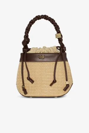 Brown GANNI Bou Bucket Bag Raffia