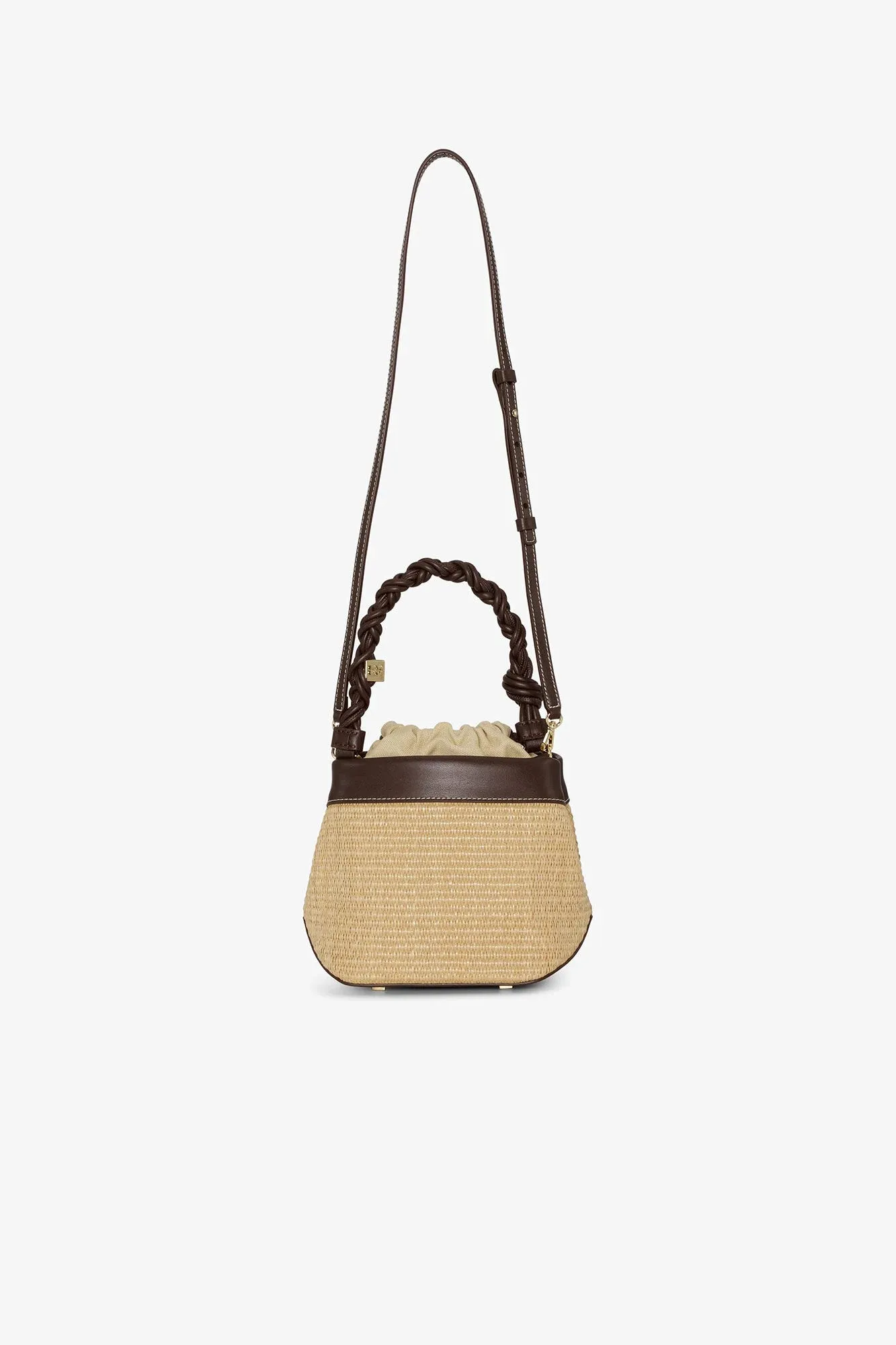 Brown GANNI Bou Bucket Bag Raffia