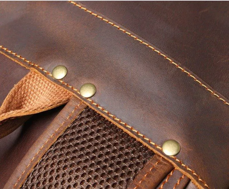 Brown Leather Backpack Vintage for 17" Laptop