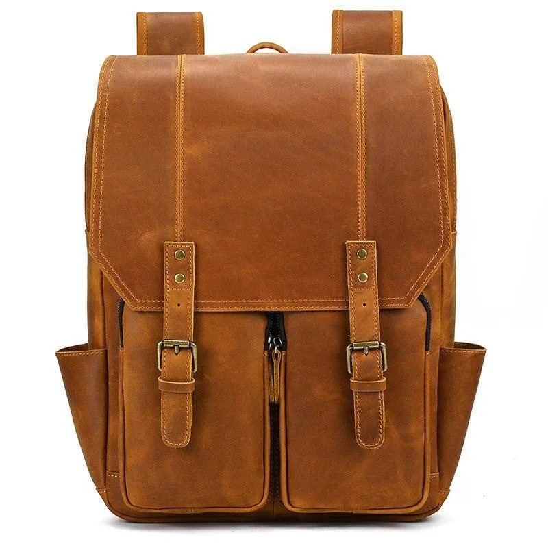 Brown Leather Backpack Vintage for 17" Laptop