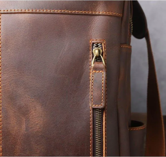 Brown Leather Backpack Vintage for 17" Laptop