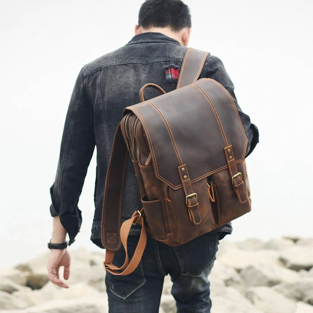 Brown Leather Backpack Vintage for 17" Laptop