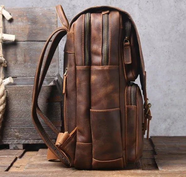 Brown Leather Backpack Vintage for 17" Laptop
